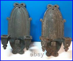 Pair Antique Cast Iron Wall Sconce Candle Holders Gothic 1800s Removable Holders