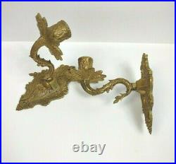 Pair Antique Gilt Bronze Wall Sconce Candle Holders Candelabra Made in Spain VTG