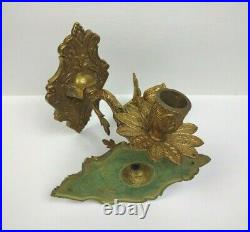Pair Antique Gilt Bronze Wall Sconce Candle Holders Candelabra Made in Spain VTG
