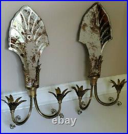 Pair Antique Mirrored Wall Sconces Global Views Brass Candle Holders
