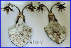 Pair Antique Mirrored Wall Sconces Global Views Brass Candle Holders