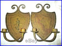Pair Antique Painted Ladies Cast Iron Wall Sconce Double Candle Holders