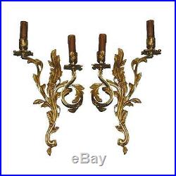Pair Antique Replica Brass European Ornate Candle Holders Wall Sconces Lamps