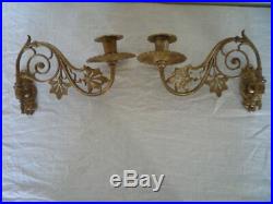 Pair Antique Vintage Decorative Brass Candlestick Holders Wall Sconce Candle