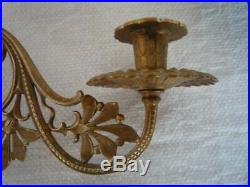 Pair Antique Vintage Decorative Brass Candlestick Holders Wall Sconce Candle