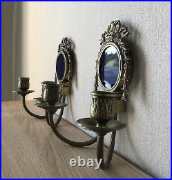Pair Antique Wall Application Art Nouveau Candle Holder Chandelier Brass 2 Lamps