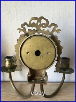Pair Antique Wall Application Art Nouveau Candle Holder Chandelier Brass 2 Lamps