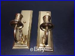 Pair BALDWIN Brass Wall Mount Candle Sconces Made So Can Be Electrified