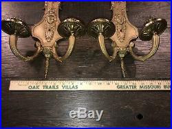 Pair Brass Antique Ornate Wall Sconces Candle Holders