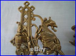 Pair Brass Gothic Decor Griffin Candle Sconces Wall Candle Holders