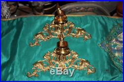Pair Brass Metal Victorian Style Wall Mounted Candle Holder Sconces-Gold Scrolls