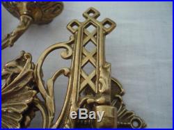 Pair Brass Piano Wall Candle Holder Sconce Dragon Griffin Design Gothic Decor