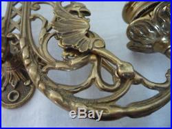 Pair Brass Piano Wall Candle Holder Sconce Dragon Griffin Design Gothic Decor