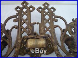 Pair Brass Piano Wall Double Candle Holder Sconce Dragon Griffin Design Gothic