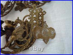 Pair Brass Piano Wall Double Candle Holder Sconce Dragon Griffin Design Gothic