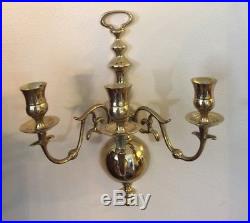 Pair Brass VIRGINIA METALCRAFTERS 3 Arm 13 Candle Holder Wall Sconces #20034 B