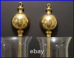 Pair Brass Wall Scones Candle Holders Hurricane Shade Calonial Williamsburg USA