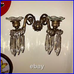 Pair Candle Holder Wall Hanging Crystal Brass Heavy Candle Holder Wall