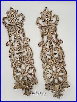 Pair Cast Iron Wall Sconce Vintage Candle Stick Holder Painted Antique White