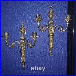 Pair Century Brass Double Arm Candle Holders Wall Sconces