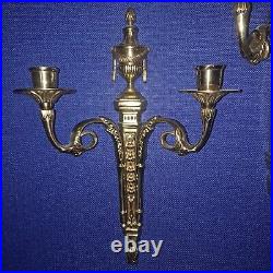 Pair Century Brass Double Arm Candle Holders Wall Sconces