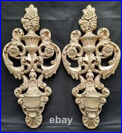 Pair Chalkware Wall Sconce Candle Holders Vintage Art Deco or Hollywood Regency
