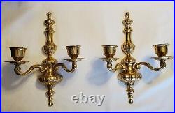 Pair English Georgian Style Wall Sconce Solid Brass 2 Arm Candle Holders