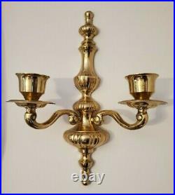 Pair English Georgian Style Wall Sconce Solid Brass 2 Arm Candle Holders