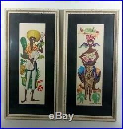 Pair Framed Beverly Wasile Prints -Vintage Bahamas Prints C1950s Wall Art