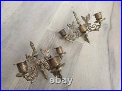 Pair French Bronze Birds Piano Candlesticks / wall sonces