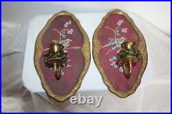 Pair French Victorian Style Wall Mounted Sconce Candle Holders Bird Metal Scroll