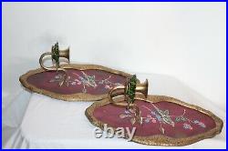 Pair French Victorian Style Wall Mounted Sconce Candle Holders Bird Metal Scroll