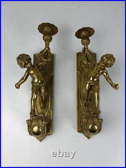 Pair Gorgeous Wall Mounted Sconces Ampliques Candle Holders Putti Cherub Angels