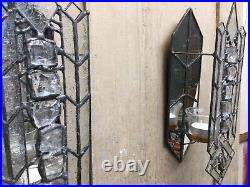 Pair Gothic Style Clear Candle Wall Sconces Richard J. Macdonald Stained Glass