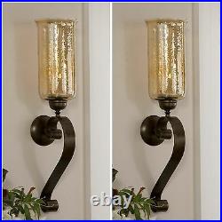 Pair Joselyn XXL 30 Aged Bronze Forged Metal Glass Wall Sconce Candle Holders