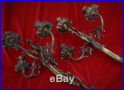 Pair LARGE Heavy Antique French Bronze Wall (Sconces) Candle holders ROCOCO 21