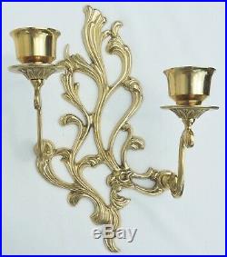 Pair Large 14 Vintage French Gold Gilt Brass Wall Sconces Candle Holders #4888