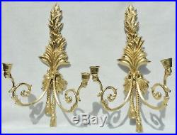 Pair Large 24 Vintage Gold Metal Candelabra Candle Holder Wall Sconces #5201
