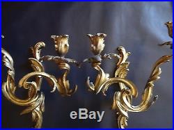 Pair Large Antique French Bronze Rococo Wall Sconces/ Candle Holders