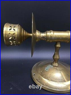 Pair Large Brass Colonial Style Wall Sconce Single Candle Holder Candlestick