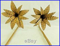 Pair Large Vintage 26 Gold FLOWER Wall Candle Holder Sconces CAN BE ELECTRIC