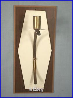 Pair MID Century Art Modern 1950's Wood+brass Wall Sconce Candle Holders