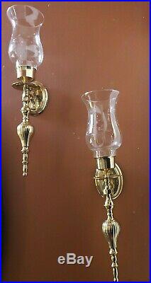 Pair Matching Brass Wall Sconces Edge glass lampshade Candle Holders 12