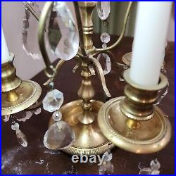 Pair Of 19th Century Brass 3 Arm Candelabras Withall Original Crystals