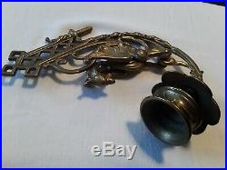 Pair Of 2 Antique Ornate Brass Dragon Gargoyle Piano Candle Holders Wall Sconces