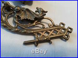 Pair Of 2 Antique Ornate Brass Dragon Gargoyle Piano Candle Holders Wall Sconces
