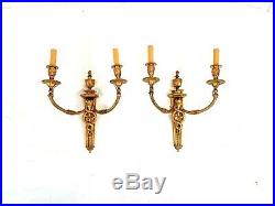 Pair Of 2 Antique Ornate Gilt Sea Serpent Piano Candle Holders Wall Sconces