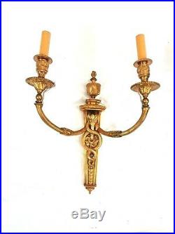 Pair Of 2 Antique Ornate Gilt Sea Serpent Piano Candle Holders Wall Sconces