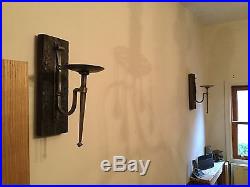 Pair Of 39cm Rustic Solid Wood Handmade Industrial Wall Sconce Candle Holder