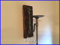 Pair Of 39cm Rustic Solid Wood Handmade Industrial Wall Sconce Candle Holder